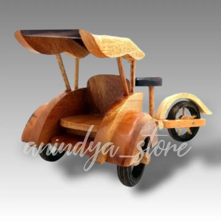 souvenir miniatur becak kayu kerajinan tangan Hadiah 3