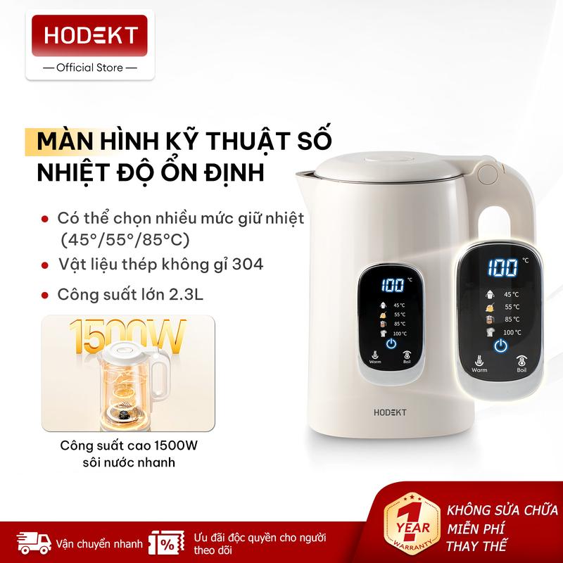 HODEKT Ấm Đun Nước Điện 2.3L 1500W Màn Hình LED Hiển Thị Nhiệt Độ 4 Mức 45°C-100°C Giữ Nhiệt 24 Giờ Tự Ngắt Khi Sôi An Toàn