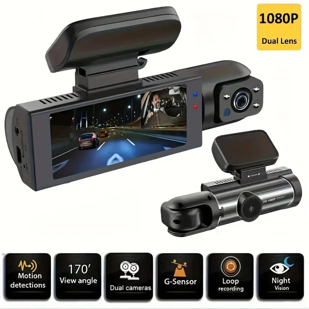 ด้านหน้าและภายในของกล้องติดรถยนต์ กล้องติดรถยนต์ขนาด 3.16 นิ้ว 1080P เซ็นเซอร์ G ความละเอียดสูงการมองเห็นได้ในเวลากลางคืนแบบวนซ้ำบันทึก DVR รถมุมกว้างเหมาะสำหรับรถยนต์ทุกรุ่น Car
