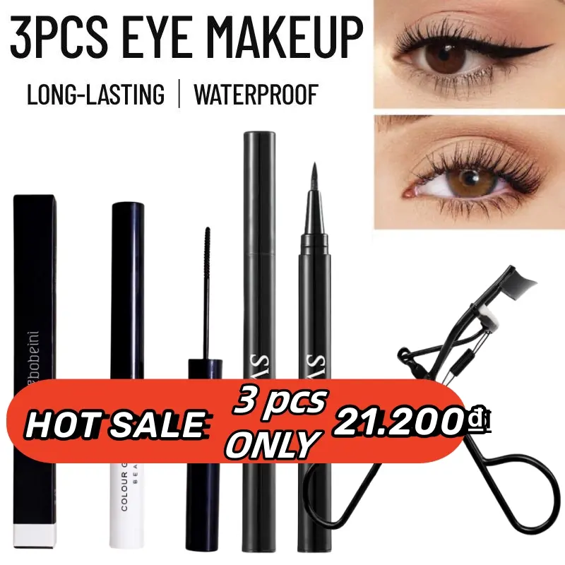 Bộ trang điểm mắt, 3 miếng, mascara không thấm nước, bút kẻ mắt dạng lỏng màu đen, dụng cụ uốn mi, mỹ phẩm trường học, trang điểm tự nhiên, bộ hoàn chỉnh  Nữ   Women  Cosmetic 0