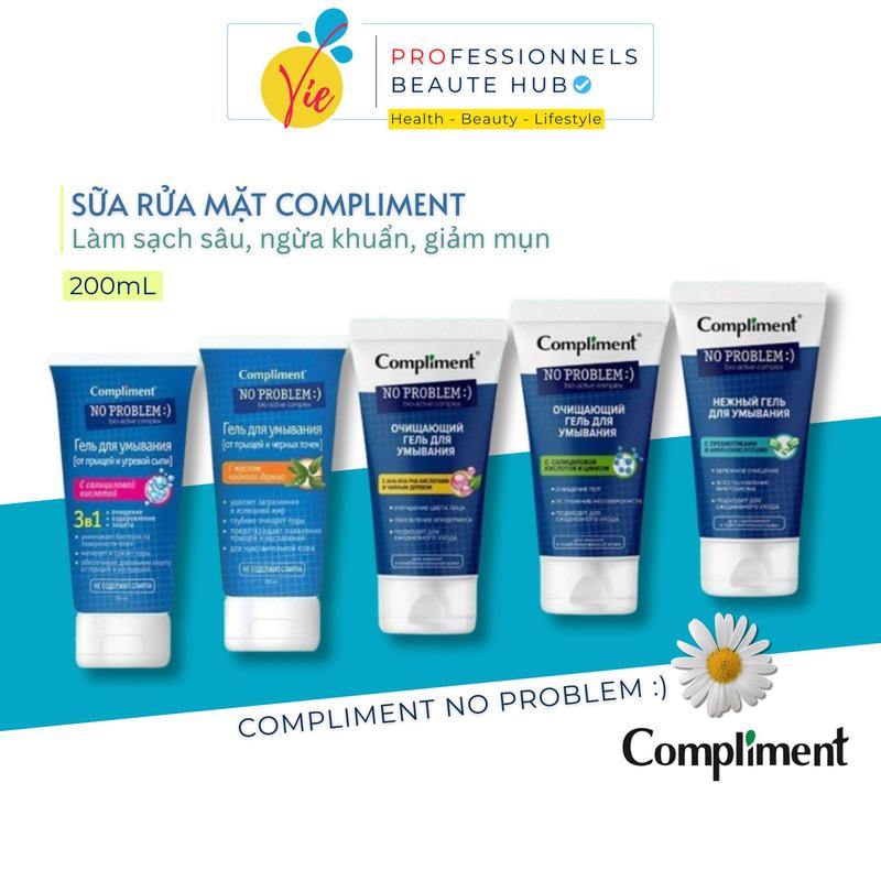 Sữa rửa mặt Compliment No Problem AHA - BHA - PHA ZinC & Tea Tree 200ml Làm Sạch