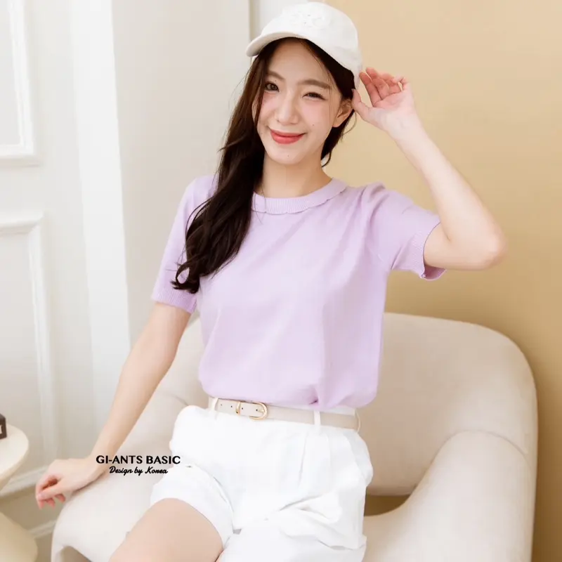 SA [ GC - LEHER VARIASI BUNGA POLOS]  Knitwear  Casual BAJU ATASAN WANITA BAHAN KNIT HALUS TEBAL TANGAN LENGAN PENDEK Baju Top 2