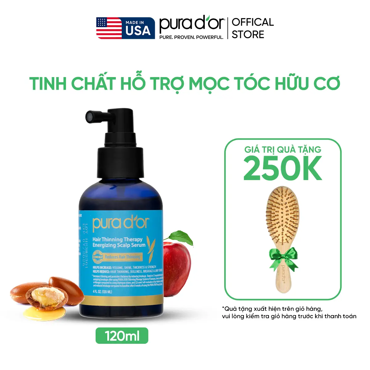 Tinh Chất Hỗ Trợ Giảm Rụng Tóc, Hỗ Trợ Kích Thích Mọc Tóc Organic Pura D'OR Hair Thinning Therapy Energizing Scalp Serum 120ML | Chăm Sóc Tóc, Dưỡng Tóc Chắc Khỏe, Cấp Ẩm Tự Nhiên - Mega Livestream