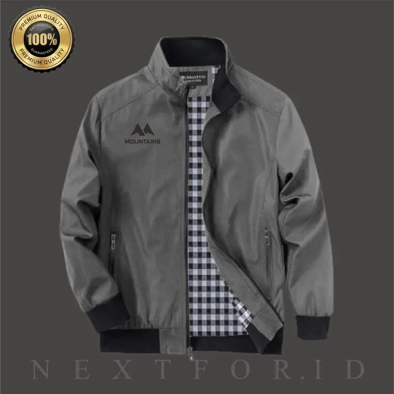 MOUNTAIN Jaket Motor Hurrington Outdoor Pria - Casual dan Keren NXF4 - Kerah, Santai Jaket  Distro Nyaman 1