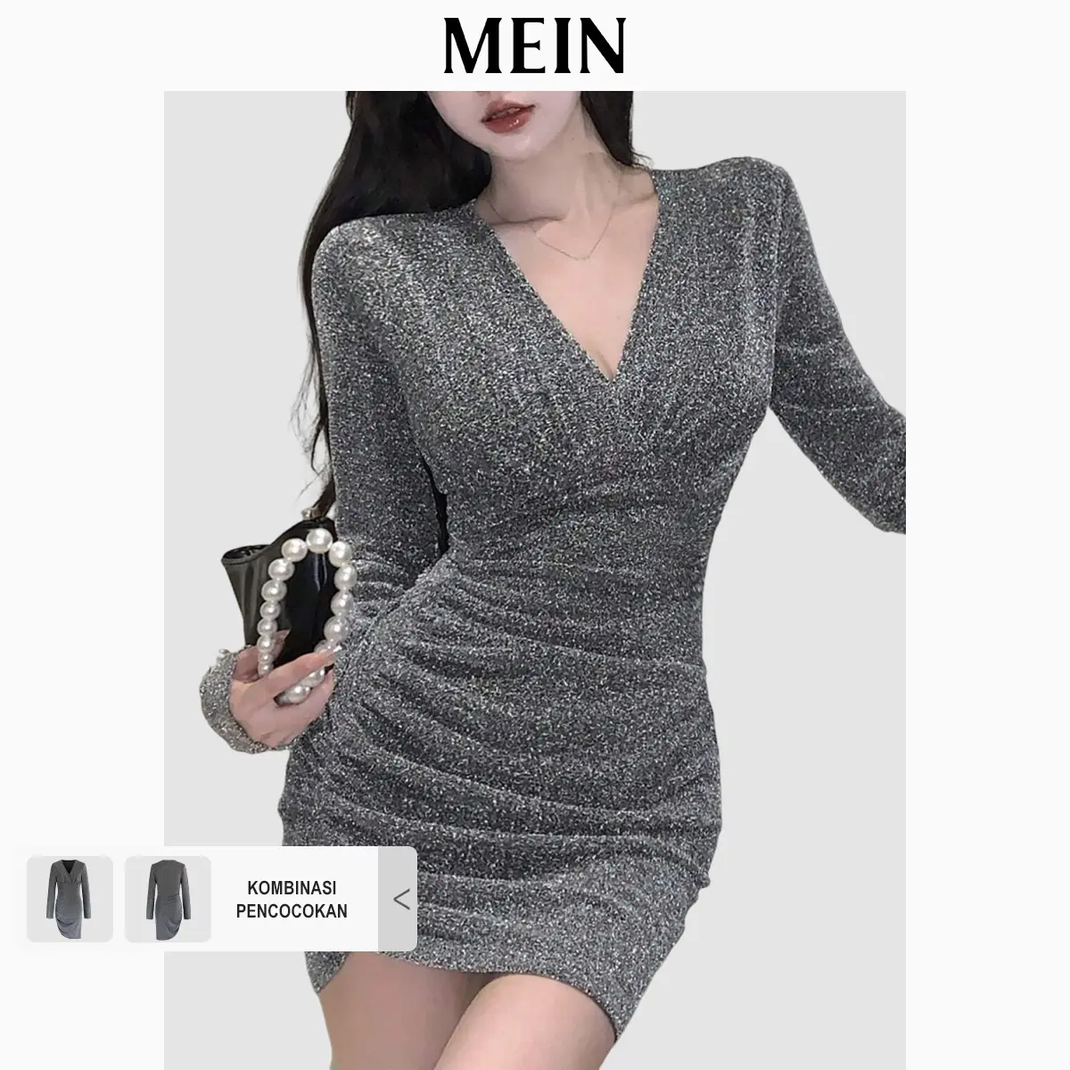 [MEIN] ELEGANT Casual Dress Midi Slim Fit dengan V-Neck untuk Wanita 17881