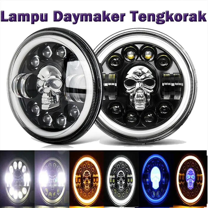 COD Lampu Tembak Daymaker Tengkorak 7 Inch LED Bulat Lampu Tembak Tengkorak 40 Watt Lampu Daymaker Tengkorak 12 LED 0