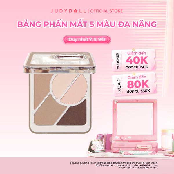 JUDYDOLL Phấn mắt 5 màu Multi 5 Color Palette Đa năng Kẻ chân mày, Tạo khối & Bắt sáng mũi, Trang điểm mắt 3,6g