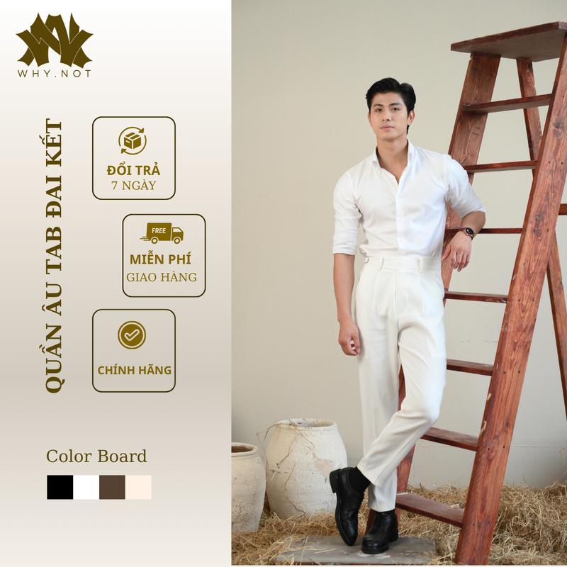 DEAL XẢ KHO Quần Âu Tab Đơn V2 Đai Kết Form Dáng Baggy Chất Liệu VITEX Nam Menswear Pants Màu Đen Be Nâu Trắng