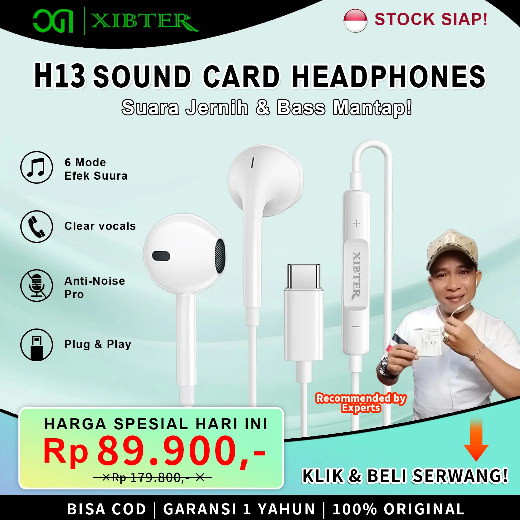XIBTER H13 Wired Sound	 Card Headset 2in1 Bluetooth Live dengan Mikrofon In-Ear & Rekaman HD untuk HP PC Soundcard Karaoke Live Stream Headphone kartu suara
