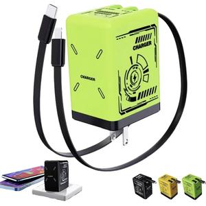 デュアルケーブル付き伸縮式トラベルチャージャー GaN 高速充電プラグ対応 120W デバイス互換性 ポータブル充電器