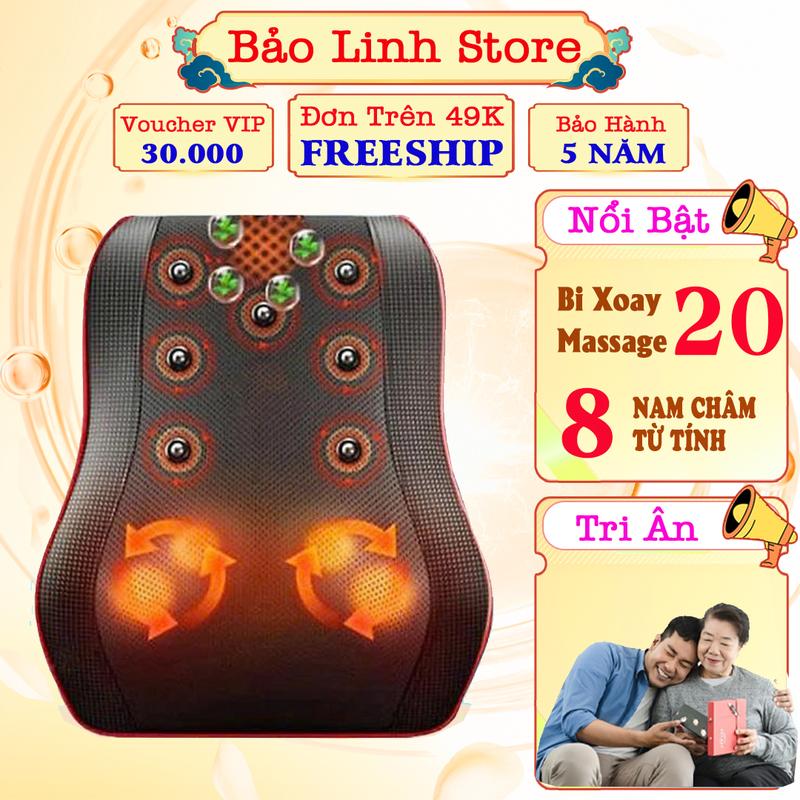 Máy massage cổ vai gáy, gối matxa hồng ngoại 20 bi cao cấp hỗ trợ mát xa vùng cổ,vai gáy,chân,tay, masssage đa năng giúp thư giãn tại nhà tiện lợi