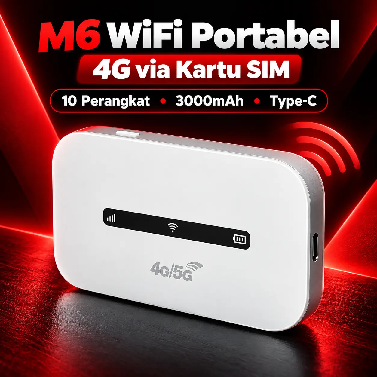 Modem WiFi Kartu SIM M6 4G, Hotspot Portabel 10 Perangkat dengan Baterai 3000mAh