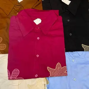 Baju kemeja bordir bunga katun twill