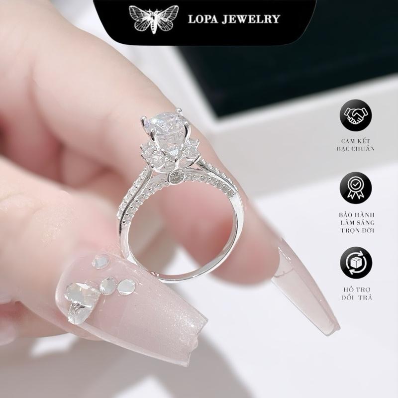  Nhẫn nữ bạc ta SK880  nhẫn hoa đá đài cao  sang chảnh  bạc ta LoPa 