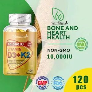 BISA COD - Mulittea 120pcs Vitamin D3 + K2 (mk7) Softgel Untuk Meningkatkan Penyerapan Kalsium Kesehatan Tulang, Sendi, Dan Meningkatkan Kekebalan Tubuh