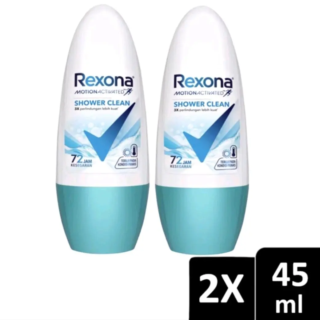 PAKET 2PCS, REXONA DEODORAN WOMEN ROLL ON  SHOWER CLEAN 2x45ml