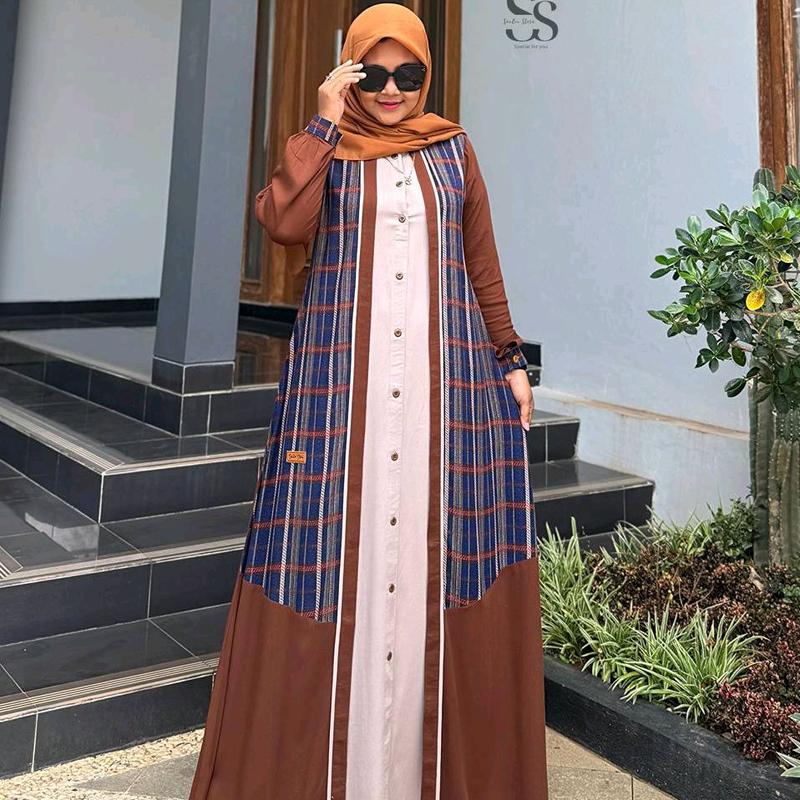 GAMIS MUSLIM CHOCOLATE SQUARE DRESS WANITA RAYON TWILL BY SAULIN STORE 2