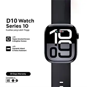 Jam Tangan Pintar D10 Layar Besar Series 10, Olahraga Kesehatan, 2 Tali Jam, Bluetooth, Baterai Tahan Lama, Super Amoled Screen, Dynamic Island, Voice Assistant