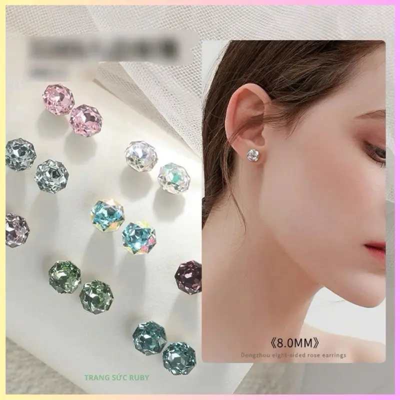 Bông tai đá 8mm lấp lánh ánh sáng sang trọng cao cấp