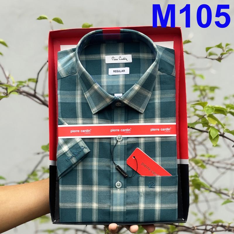 Áo Sơ Mi Pierre Cardin Áo Sơ Mi Ngắn Tay Vạt Ngang Cúc Khắc Chữ Vải Cotton Cao Cấp Mềm Nhẹ Mát