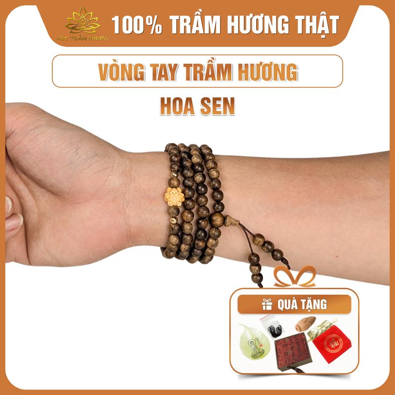 MTH Vòng Tay Trầm Hương Mix Charm Hoa Sen Bạc S925 Mộc Trầm Hương - Vòng Trầm Tốc Việt Đủ Size Nam Nữ Phụ Kiện Hộp Gấm Túi Gấm Lá Bồ Đề Nụ Trầm Dây Xâu - Đeo Tay