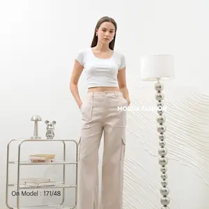 Moduafashion - Patsy Cargo Pants - Celana Kargo  Wanita Katun Twill Stretch melar Highwaist Loose Korean Style Jumbo Panjang Hitam Cewek