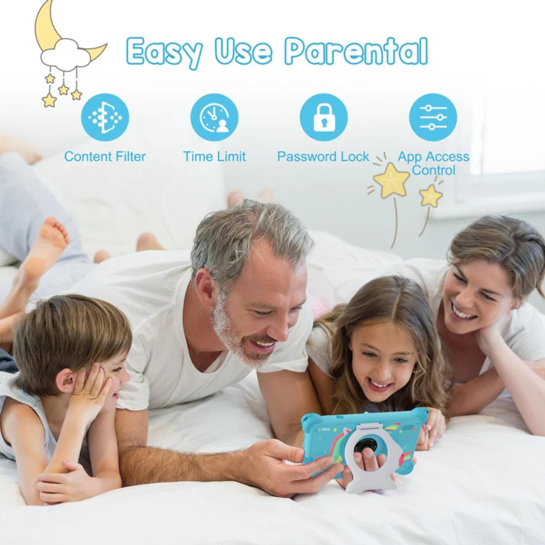 Tablet Anak C Idea Android 15 layar 7 Inch RAM 8GB+ROM 256GB Support 512GB 1024x600 IPS Baterai 5000mAh Kamera 2MP+5MP Case Unicorn Anti Shock Tablet Edukasi & Hiburan Anak dengan Parental Control tablet anak android tablet anak murah ungu dan biru