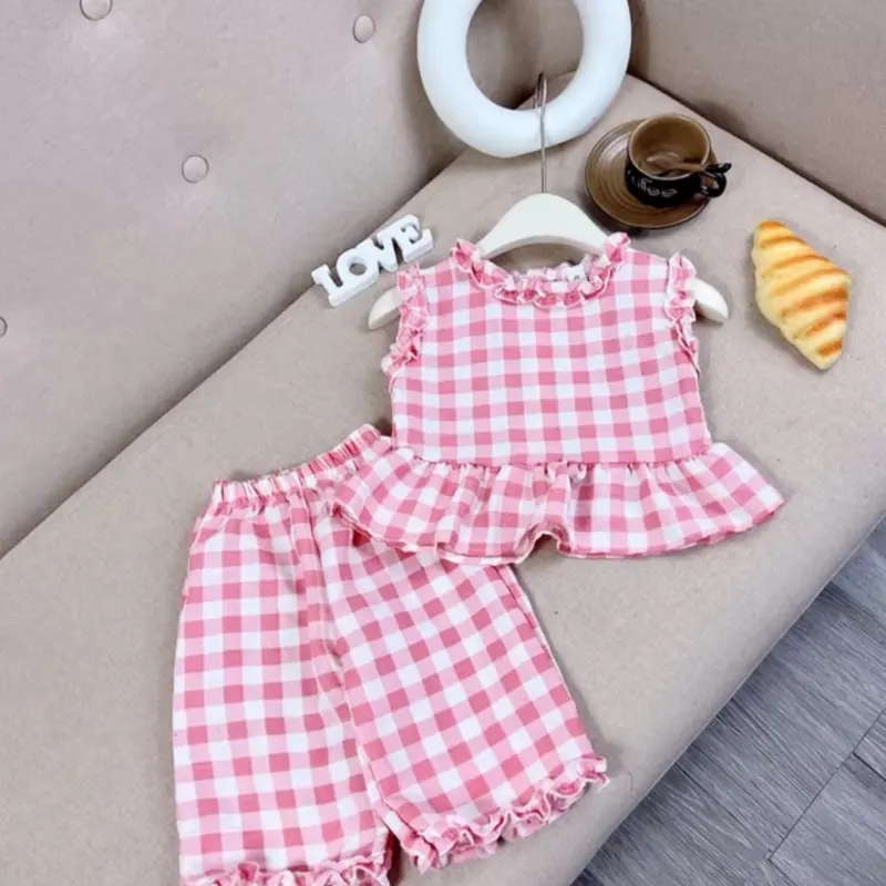 [5-18kg] A496-Set bộ CARO hồng NHIỀU CÚC  cho bé gái mặc  đi học, di chơi sang chảnh, dễ thương [XMGY] 1
