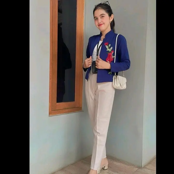 Celana kain formal wanita pinggang karet elastis warna hitam abu navi coklat muat sampai bb 75 Panjang Katun Kulot Linen Bawahan Navy 7