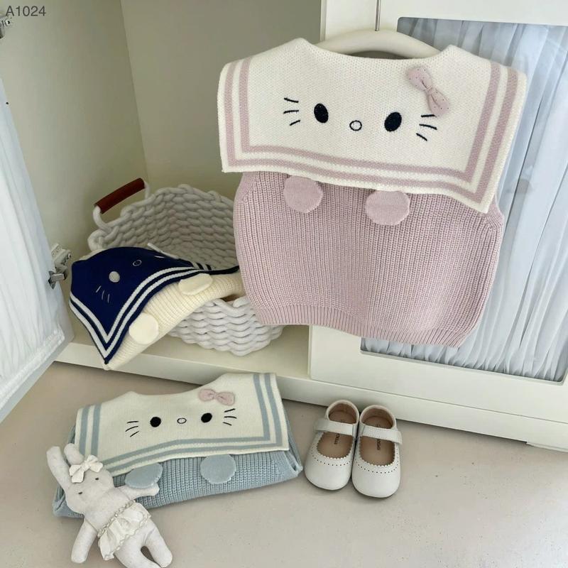 Hey Susie A1024- Áo  Gile Len Cổ Mèo Đính Nơ Cho Bé Gái Size 9-20kg