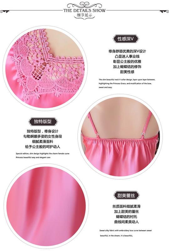 Product Introduction of 2021 New sexy camisole nightgown for women, deep V-shaped backless imitation silk pajamas, lace Japanese home clothing, cross-border 4