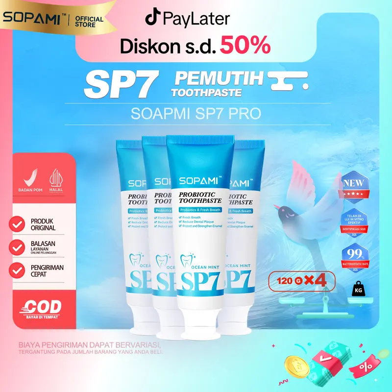 【Diskon Hingga 50%】SOPAMI SP7 Versi Upgrade – Pasta Gigi Pemutih dengan Baking Soda & Mint Alami | Menghilangkan Plak, Mencegah Gigi Berlubang, Merawat Gigi, Menyegarkan Napas | 360g 0
