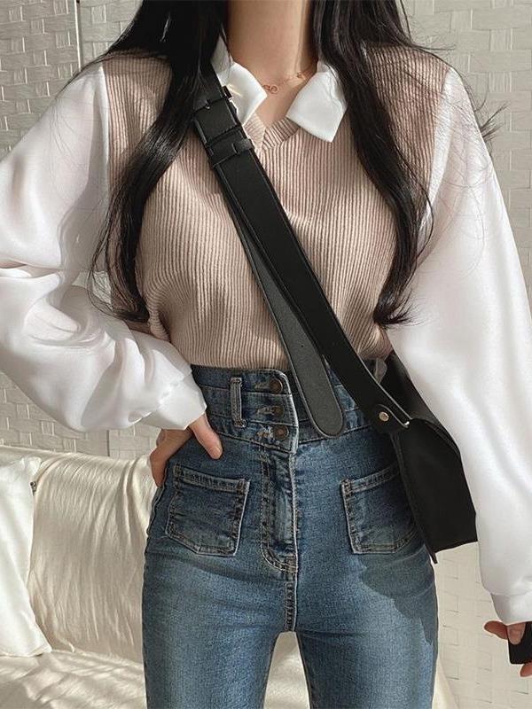 Product Introduction of Uniqueestore BJ1567 Baju Atasan Lengan Panjang Kemeja Rajut Blouse Rib Knitwear Wanita Korean Vintage Style Cod Top Casual Cewek knit Basic 4