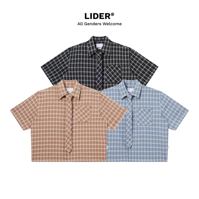   TẶNG KÈM CÀ VẠT  Áo Sơ Mi Kẻ Caro Unisex LIDER CAROLINE BOXY SHIRT - Checked Grey Checked Black Checked Cinnamon 