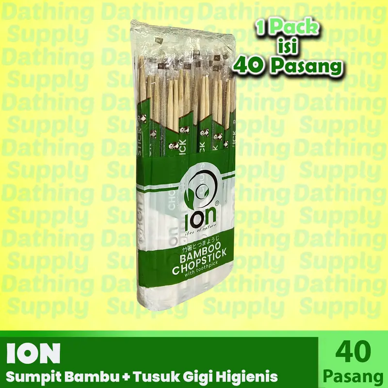 ( 5 PACK ) Sumpit Bambu / Sumpit Kayu Merk ION isi 200 pasang termasuk Tusuk Gigi Bungkus Plastik 3