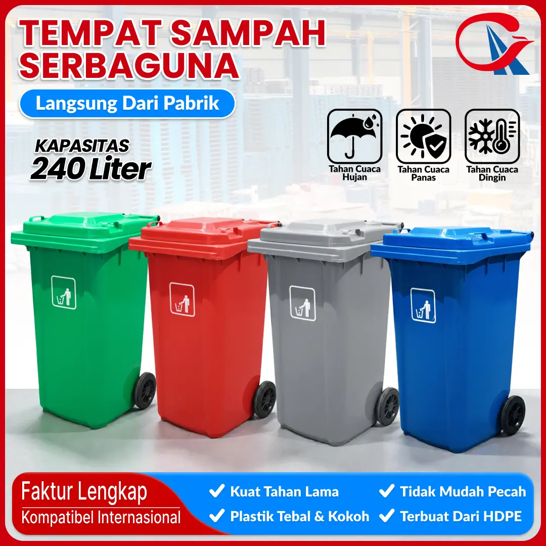 Tempat sampah sanitasi hijau 240L tebal biru taman luar ruangan pabrik komunitas cocok untuk tempat sampah plastik besar72×56×97cm