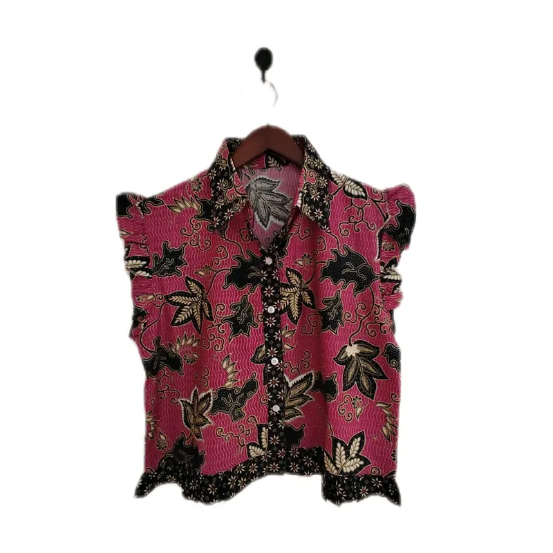 Baju Batik Lengan RUFFLE (LD 98CM) Atasan Wanita Formal Kancing Motif Nyaman baju batik crop blu s blouse 7