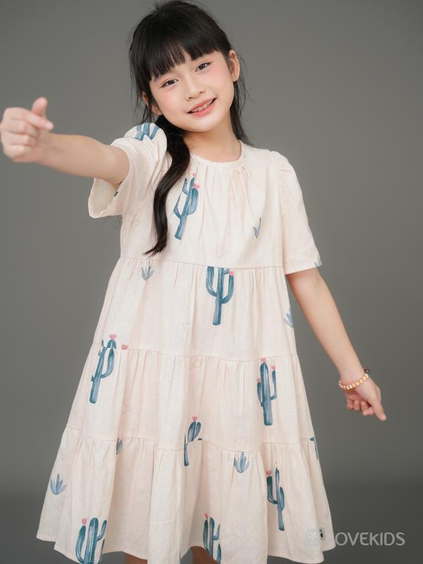 Váy hè linen phối tầng cho bé gái từ 3 đến 10 tuổi