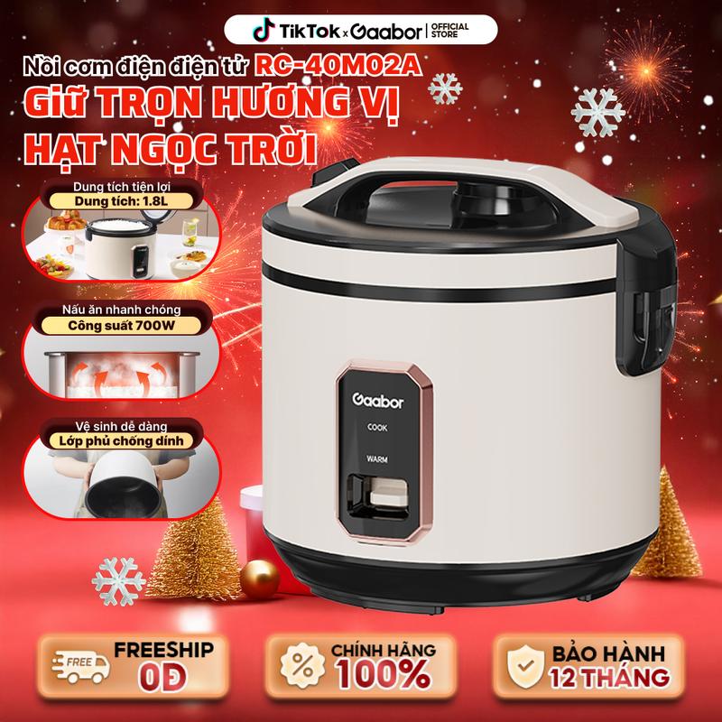  Gaabor | Nồi cơm điện gia dình nắp gài Gaabor RC-40M02A dung tích 4L lòng nồi 1.8 lít công suất 700W phù hợp cho gia đình 2 đến 5 người ăn 1 lần kèm khay hấp Nấu Cơm Cooker Nấu Ăn nồi cơm mininồicơmđiện glass cookers 