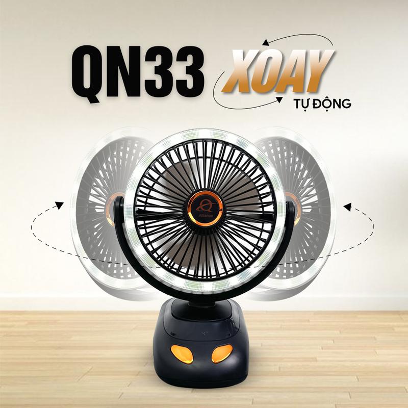 【 TỰ ĐỘNG XOAY  Quạt Kẹp Tích Điện QN33, Pin 30.000mAh, Xoay Tự Động 180 Độ, Đèn Ngủ 3 Chế Độ, Màn Led Hiển Thị Pin - Quạt Mini Xoay Để Bàn