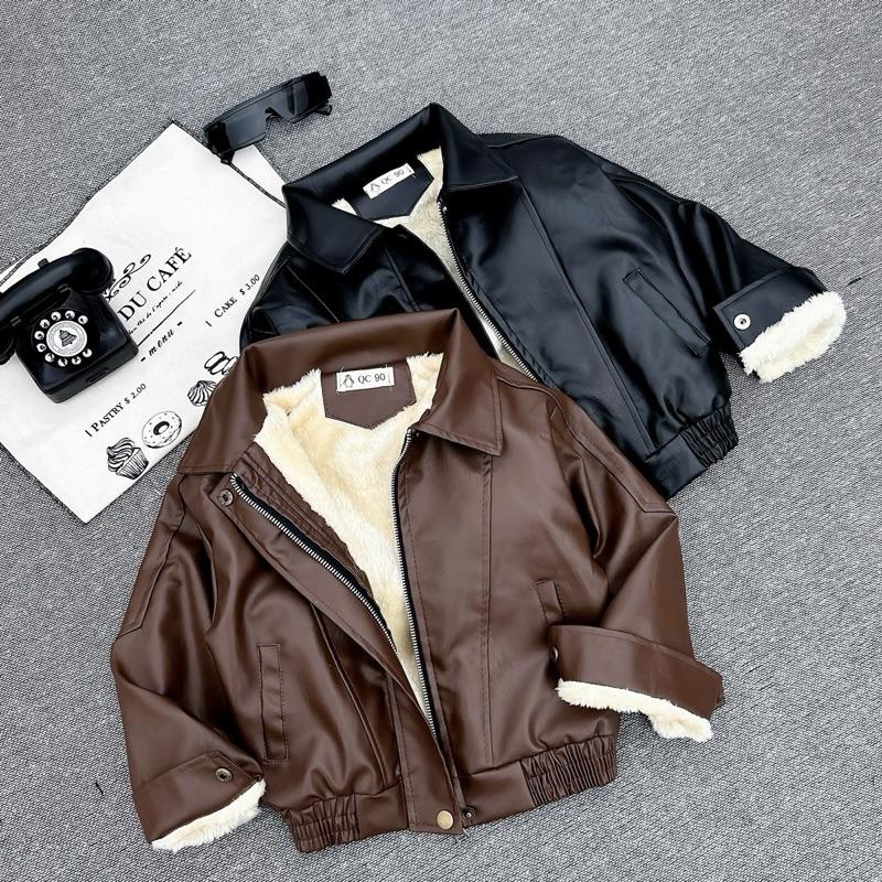 Áo khoác da lót lông dày ấm cho bé trai size 8-28kg