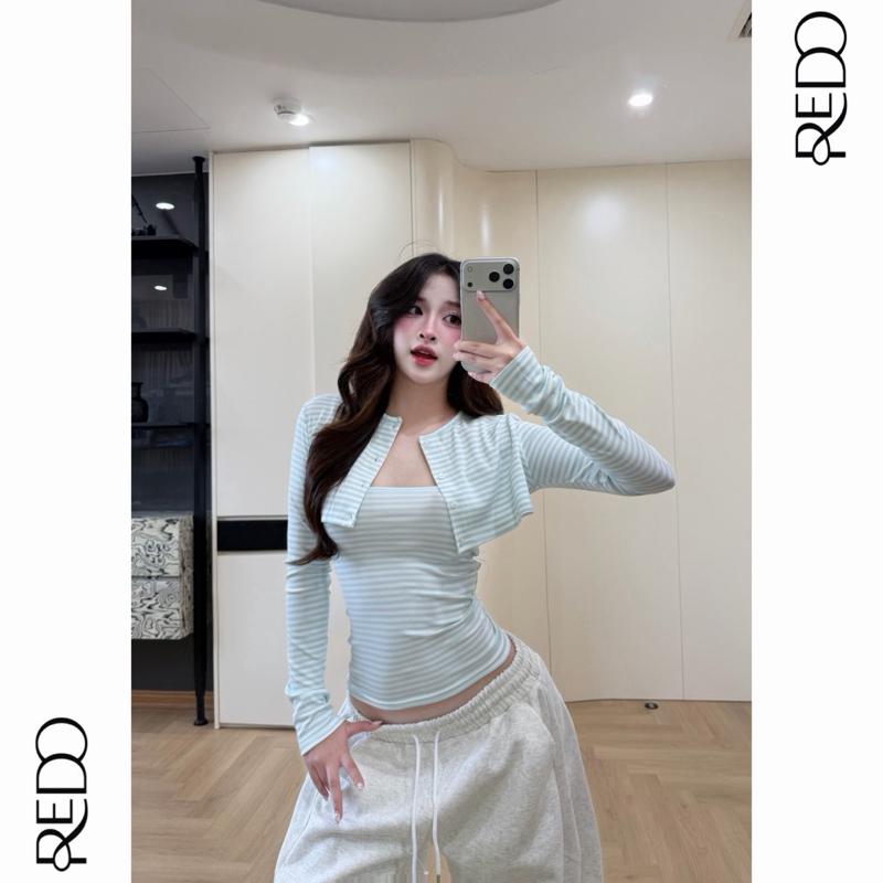 | Redo mở bán | SET ÁO NỮ STRIPE 2 LỚP ÁO 2 DÂY ÔM BODY KÈM ÁO KHOÁC CROP DÀI TAY KẺ SỌC NGANG