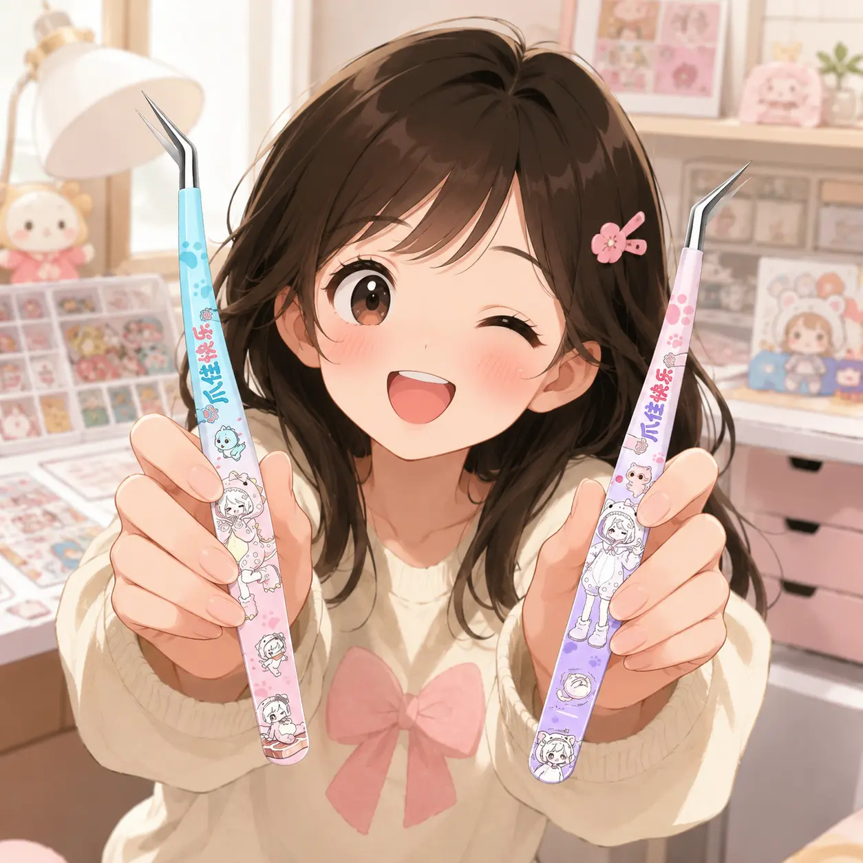 Pinset Bengkok - Tweezer Penjepit Sticker warna pastel pink multifungsi