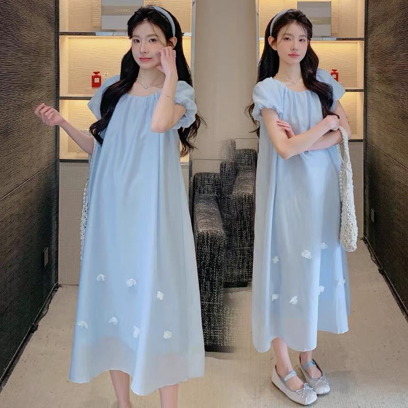 Có size 45-100kg Váy bầu thiết kế voan tơ đính cúc ngọc cho mẹ đi làm công sở dự tiệc đám cưới