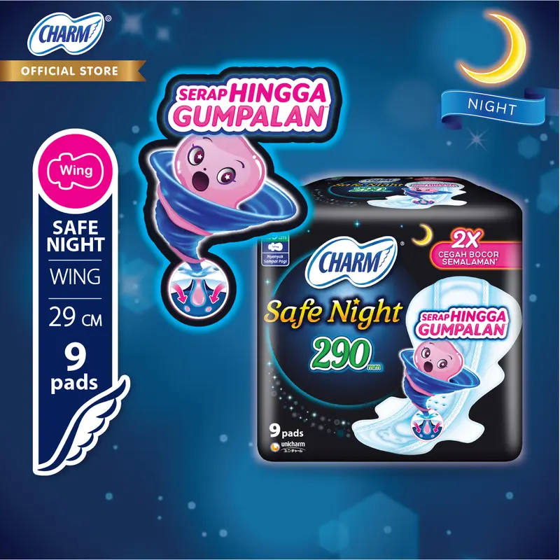 Charm   Pembalut Safe Night 29cm Wing 9 pads