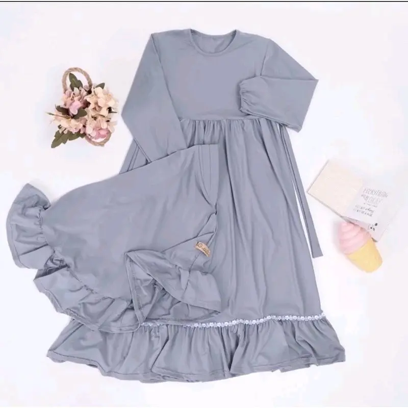 Gamis anak perempuan terbaru 2025 '  set hijab' Crinkle airflow  Baju Muslim  Panjang Cantik 4