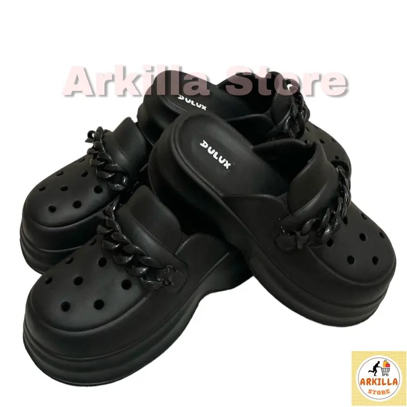 Sandal Slop Fuji Jelly Wanita Dewasa Full Black Kekinian Hits Viral Hak Tinggi 5 cm Dulux 615B-H 2