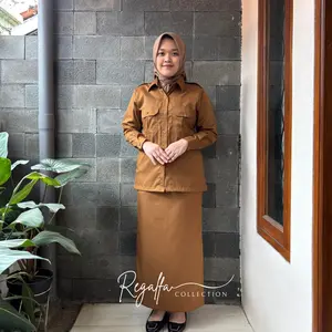 Seragam Khaki Wanita Setelan PDH PNS Baju Pemda Model Saku Atas Terbaru Celana Katun Panjang