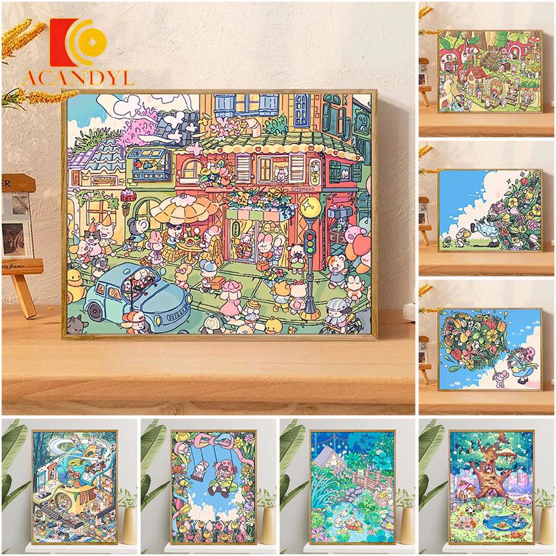 Tranh sơn dầu theo số, ACANDYL, Thiết kế nhân vật hoạt hình, 30 * 40cm với khung, Tranh tô màu theo số, Tranh kỹ thuật số, Tô màu kỹ thuật số, Tranh màu kỹ thuật số có thể tùy chỉnh, Tranh sơn dầu tự tô màu, Thích hợp cho các cô gái Anime