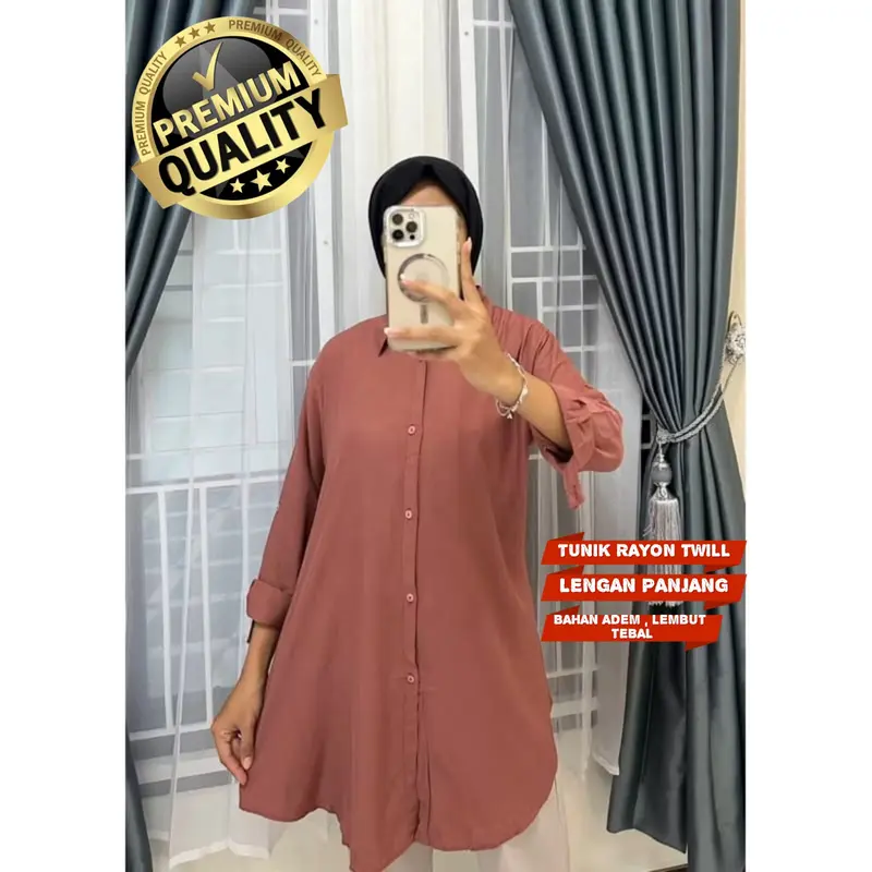 Atasan Wanita Lengan Panjang Casual Terbaru 2025 Rayon Twill Premium  Kemeja Whipsie Polos 1